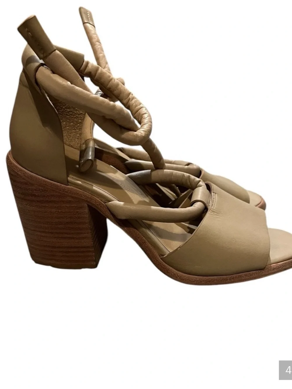 Wal & Pai Alespa Neutral Tan Leather Block-Heel Sandals with Wrap Straps